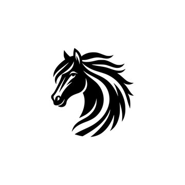 Logo of horse head silhouette. black and white logo for a pony. can be used for tattoo, emblem, mascot.