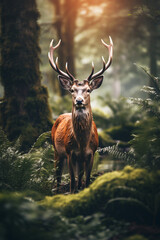 deer in the forest photography, depth of field created with Generative Ai