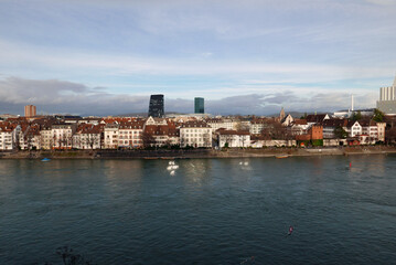 Fototapeta na wymiar Basel, Switzerland, river Rhine sight from the Cathedral Panoramic Terrace