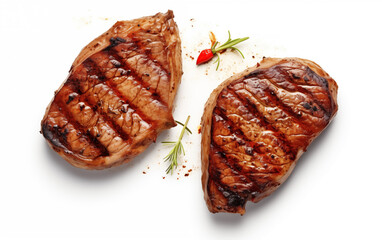 Grilled pork or beef steaks with chilli Isolated on White background Generated AI