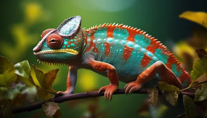 Foto op Canvas A colorful chameleon in the jungle, Generative AI © Narsha