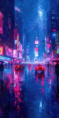 Naklejka premium Chaotic Cityscape, modern art painting
