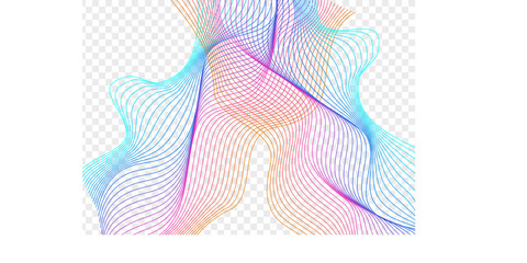 Bright Mesh Background Transparent Vector. Motion Texture. Colorful Ribbon Circular. Line Minimal Backdrop. Neon Creative Wave.