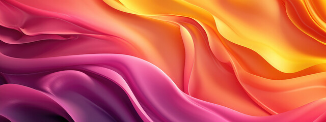 Abstract 3D wave background combines coral pink, golden yellow and dark purple