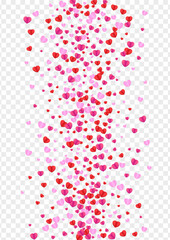 Tender Heart Background Transparent Vector. Wallpaper Illustration Confetti. Fond Valentine Frame. Red Confetti Romance Texture. Pink Romantic Backdrop.