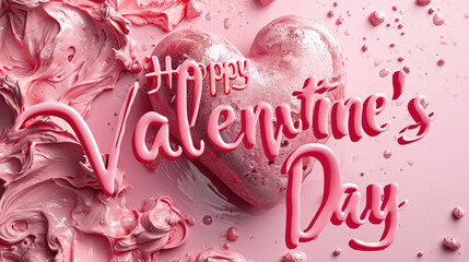 Valentines day background with heart pattern and typography of happy valentines day text  - obrazy, fototapety, plakaty
