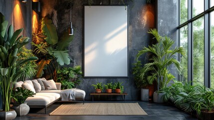interior of a room with a window and Blank billboard or poster