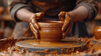 Fototapeta na wymiar hands of pottery