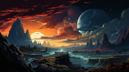 Total shot of planet earth with stars in the background and hot sun,