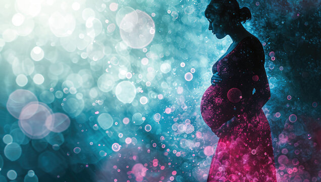 Background image with pregnant woman silhouette and abstract shapes