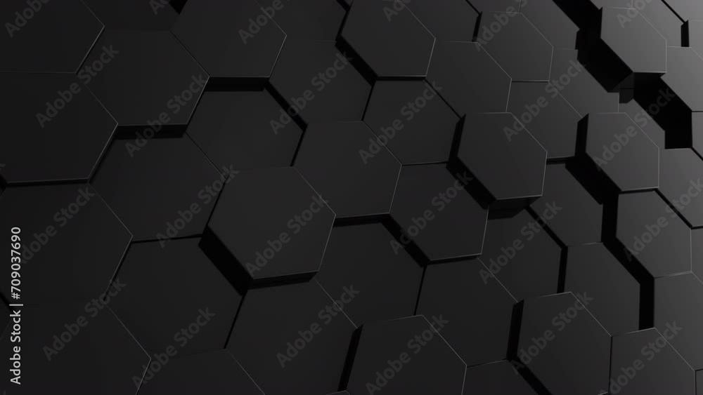 Poster 3d abstract black animation background. abstract dark hexagon mosaic looping animation wall.