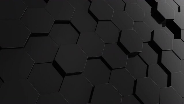 3d abstract black animation background.  Abstract dark hexagon mosaic looping animation wall.