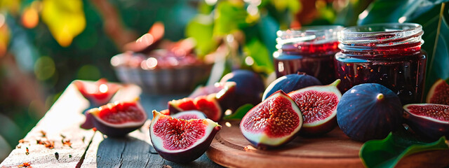 fig jam in a jar. Selective focus. - obrazy, fototapety, plakaty