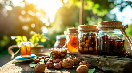 Nuts jam in a jar. Selective focus.