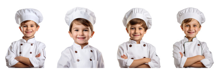 Set of Little boy in chef suit commercial imagery on a transparent background 