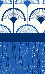 japanese style greeting card aquatic flowers blue shades - 709039687