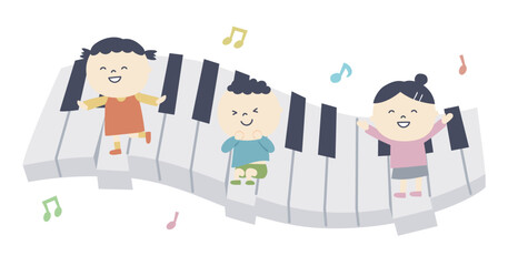 ピアノでメロディーを奏でる子供たちのイラスト © anai