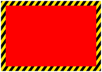 災害工事現場で使う黄色と黒の危険注意の警告フレーム枠縦赤色 - obrazy, fototapety, plakaty