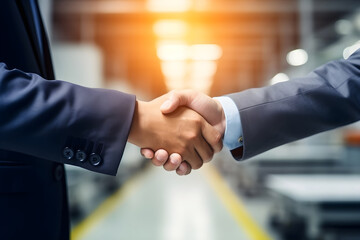 businessmen handshake on battery pack factory background