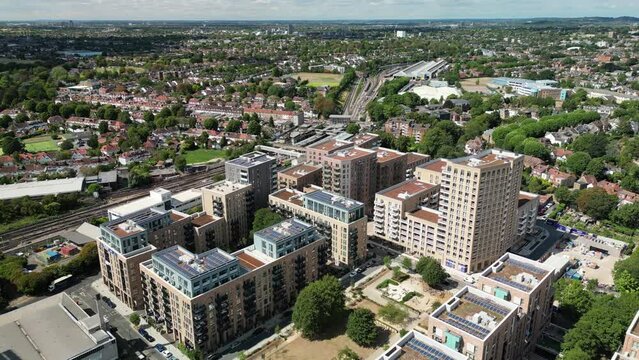 Acton Gardens redevelopment area and Acton Town Station in West London
