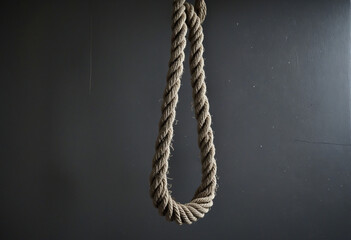 Dark wall background with shadowy noose symbolizing the concept of suicide. - obrazy, fototapety, plakaty