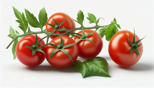 A realistic image of a fresh tomato set apart against a white background