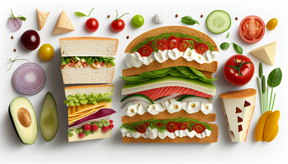 Sandwich appetizers with nutritious components set against a white background
