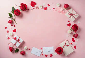 Romantic Valentine's Day theme with love letters on pink backdrop
