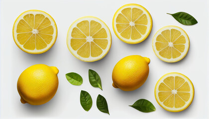 Fresh lemons with a sour taste, isolated on a white background.