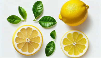 Fresh lemons with a sour taste, isolated on a white background.