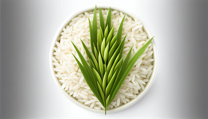 white background with an isolated top view of a rice seed