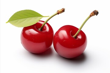 Fresh juicy cherry fruit isolated on white background for advertising   high quality detailed image
