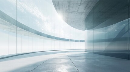 futuristic glass architecture with empty concrete floor