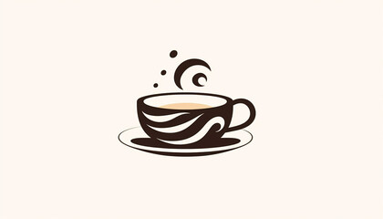 Coffee logo flat lay minimalism. Hot drink icon, breakfast concept, cup coffee, flat symbol illustration white background. Advertisement coffee shop