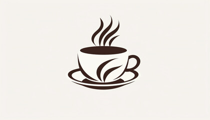 Coffee logo flat lay minimalism. Hot drink icon, breakfast concept, cup coffee, flat symbol illustration white background. Advertisement coffee shop
