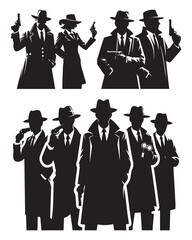 Mafia silhouette vector, Detective silhouette vector isolated on white background