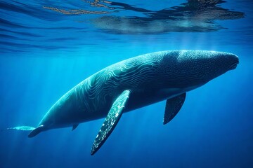 Envision the underwater ballet of a magnificent whale as it swims through the ocean depths, creating a mesmerizing spectacle