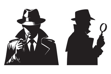 Mafia silhouette vector, Detective silhouette vector isolated on white background