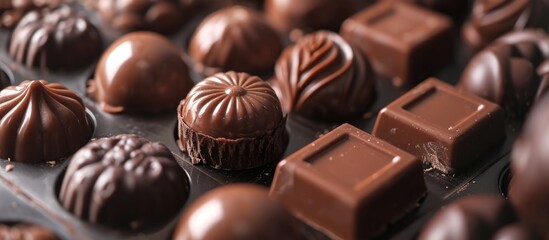 Fototapeta premium chocolate items made by metal chocolate machine.