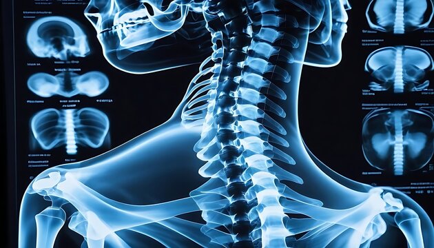 X-ray film of the spine reveals cervical spondylosis, a degenerative disc disease. The patient has phone addiction and experiences neck pain, numbness, and weakness. Focus on the area of discomfort.