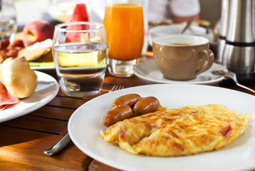 Tasty breakfast in the morning with omelet