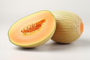 Fresh and juicy cantaloupe fruit isolated on white background, ideal for high quality advertising