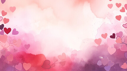 copy space, illustration, watercolor style, beautiful valentine background with hearts and romatic colors. Romantic backbround or wallpaper for valentine’s day. Romantic background or wallpaper for va