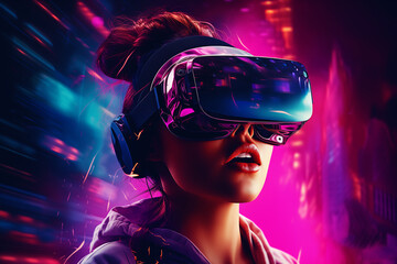 Ai Generative People wearing futuristic high tech virtual reality glasses - obrazy, fototapety, plakaty