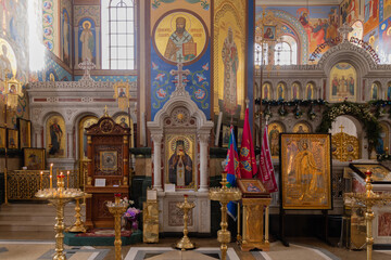Fototapeta na wymiar Military Cathedral of the Holy Prince Alexander Nevsky. Krasnodar, Russia, 11.01.2024