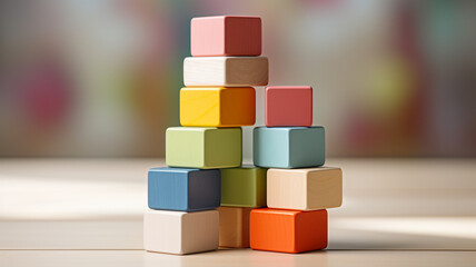 Stack of building blocks against a clean, neutral background