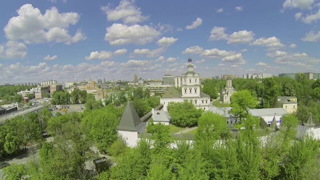 Cityscape with Spaso-Andronikov monastery at spring sunny day