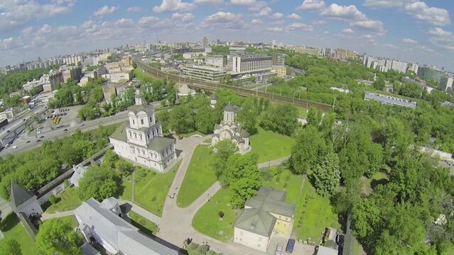 Megalopolis with Spaso-Andronikov monastery and traffic on quay