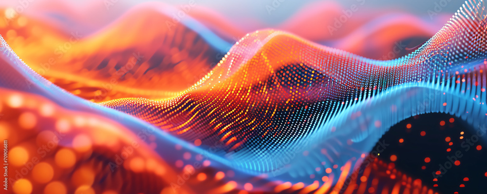 Poster particle space lines background 3d rendering, background of abstract polka dot particles with techno