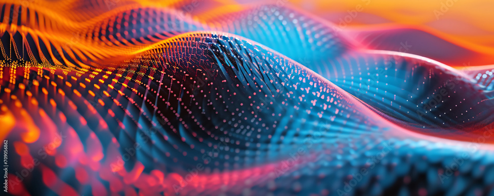 Poster particle space lines background 3d rendering, background of abstract polka dot particles with techno